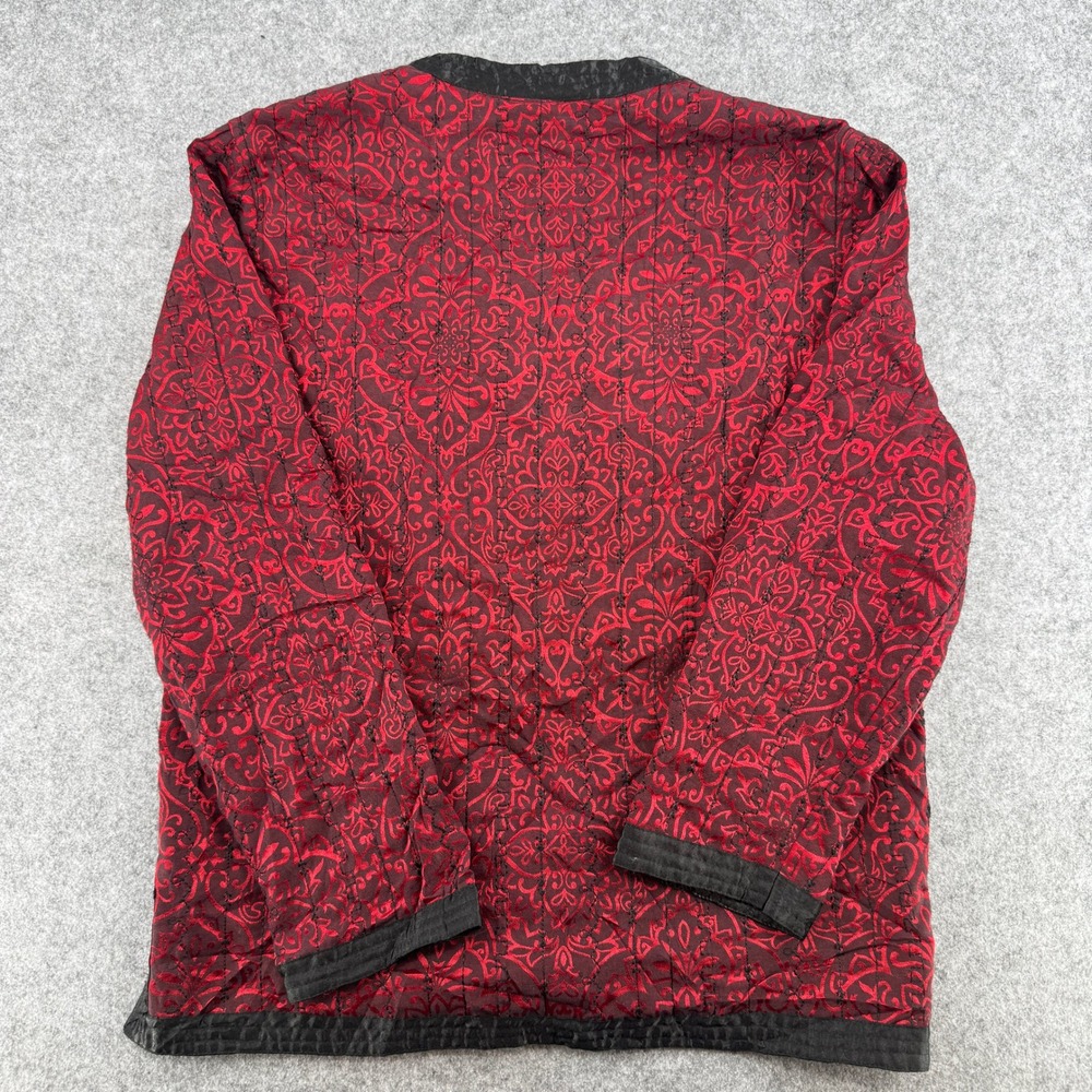 Alfred Dunner Womens Red Black Damask Quilted Open Front Jacket Size 10 - Picture 7 of 7